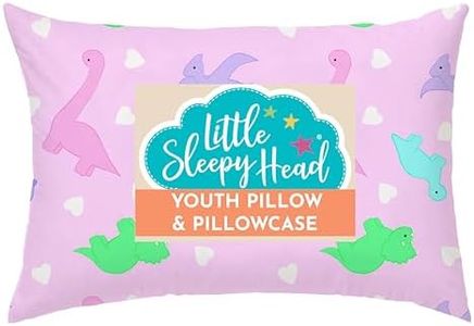 Youth Pillow with Pillowcase 16x22, Soft Jumbo Toddler Pillow, Kids Pillow & Hypoallergenic Pillow Case - Best Kids Pillows for Sleeping, Perfect Kids Travel Pillow (Dinosaurs Pink)