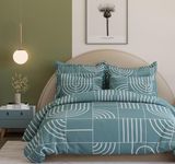 DECOMIZER Cotton Feel Glace Cotton Elastic Fitted Printed King Size Double Bed Bedsheet With 2 Pillow Cover 300 tcm Fits Upto 10 To 12 Inches Mattress,Size- 72X78X14 Inches,Sky Blue Check