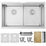 STYLISH 32 x 19 inch Stainless Steel Double Bowl Undermount 16G Workstation Kitchen Ledge Sink with Luxury Basket Strainers, Grids, Drying Rack, Bamboo Cutting Board and Colander, S-601W VERSA32