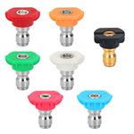 STYDDI Universal Pressure Washer Spray Nozzle Tip Set with Multiple Degrees Nozzle and Second Story Nozzle, 7 Pack, 1/4 Inch Quick-Connect