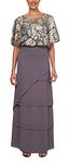 Le Bos Women's Sequin Embroidered Long Dress Mother of The Bride, Pearl Grey, 12