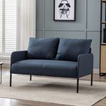 Wahson 2 Seater Sofa Modern Compact Loveseat Couch Thick Padding Armchair Sofa, Linen Small Sofa Couch for Bedroom/Office, Blue