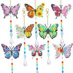 Simile 8 Pcs Butterfly Diamonds Paintings Suncatcher, Double Sided Crystal Gem Painting Hanging Ornament,5D Diamonds Paintings Wind Chimes,for Adults Kids Home Garden