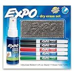 Expo Low Odour Dry Erase Marker Set with White Board Eraser and Cleaner, Fine Tip Dry Erase Markers, Assorted Colours, 7-Piece Set with Whiteboard Cleaner