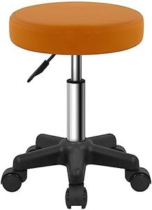 FURWOO Round Rolling Stool Height Adjustable Stool with Wheels for Spa Salon Massage Pale Brown