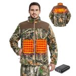 TIDEWE Men’s Heated Jacket Fleece with Battery Pack, Truetimber Rechargeable Coat for Hunting (Camo, Size XL)