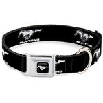 Buckle-Down DC-WFM001-WS Dog Collar Seatbelt Buckle, Ford Mustang Black/White Logo Repeat, 1.5" by 13-18"