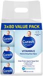 Curash Vitamin E Baby Wipes - Ideal for Newborns - Ligthly Scented - pH Balanced - Kind to Skin - Soap, Alcohol, Paraben & Irritant Free - Wet Wipes - Baby Essentials - 3 x 80 Value Pack, 240 wipes