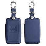 kwmobile Key Cover Compatible with Renault 4 Button Car Key Smart Key (only Keyless Go) - Real Leather Car Key Fob Protector - Dark Blue