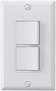 ELEGRP Decorator Double Rocker Light Switch, Two Single Pole Electrical Paddle Switch, 15A 125V, in-Wall On/Off Switch, Self-grounding, Wall Plate is Included, UL Listed (1 Pack, Glossy White)