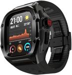 VeveXiao Rugged Case with Band Compatible with Apple Watch Ultra 2 Bands 49mm, Metal Protective Cover Case with Replacement Fluorine Rubber Strap for iWatch Ultra 49mm Mens Strap (Black Black)