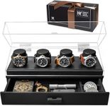 The Watch Deck Pro: Made to Show Off Your Collection — Stylish Display Case for 4 Watches – Christmas Gift for Men – Accessory Drawer, Wooden Posts & Leather Lining – Men’s Watch Box & Watch Case