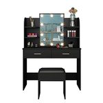 AWOOOD Dressing Tables,Dressing Table with Lights & Mirror,Vanity Makeup Table Set with 2 Large Drawers & Stool for Girls