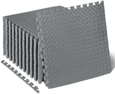 ProsourceFit Exercise Puzzle Mat 1/2-inch, EVA Interlocking Foam Floor Tiles for Home Gym, Workout Equipment, Kids Play Areas, Gray, 96 SQ FT - 24 Tiles