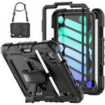 SEYMCY Case for iPad Mini 6th Generation Case 8.3 inch 2021, Shockproof Case with Screen Protector, Rotating Hand Strap/Stand, Pencil Slot, Shoulder Strap for iPad Mini 6 Case, Black