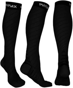 Physix Gear Compression Socks - Best Men & Womens Compression Socks for Circulation, Running, Nurses, Athletic Use Sock Compression, Blood Pressure Socks, Calcetines de Compresion, All, Black, L/XL