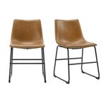 Walker Edison Douglas Urban Industrial Faux Leather Armless Dining Chairs, Set of 2, Whiskey Brown