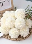 TIED RIBBONS Polyester Set Of 6 Artificial Chrysanthemum Ball Flowers Stick Bunch (White, 29 Cm) For Vase Pot Home Decor Living Room Bedroom Office Table Decoration Items (Pot Not Included)