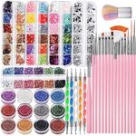 Nail Art Kit, Nail Design Tools Kit with Nail Art Brushes, Nail Dotting Tools,Fine Glitter,Nail Butterfly, Nail Heart Glitter Sequins, Nail Foil Flakes, Nail Art Rhinestones, Nail Dust Brush