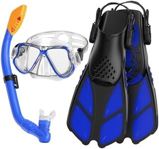 Kids Mask Fin Snorkel Set for 3-7 Years Old Boys and Girls with Panoramic Snorkel Mask Diving Goggles Dry Top Snorkel and Adjustable Fins for Snorkeling Swimming Freediving(Kids-Blue)