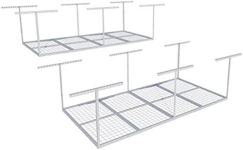 FLEXIMOUNTS 4x8 Overhead Garage Storage Rack, Adjustable Organization System, Heavy-Duty Metal Ceiling Racks, 2 pack, White