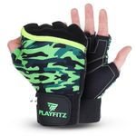 PLAYFITZ Commando Leather Gloves for Men & Women Gloves for Gym Exercise Gloves for Sports, Cycling, Weightlifting, Training, Anti-Slip, Breathable, Durable, Light Weight Size L (Military)