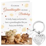 Tenare Bear Granddaughter Birthday Card with Envelope and Granddaughter Heart Shape Keychain Gift from Grandma Grandpa Granddaughter Birthday Gifts Stainless Steel Heart Keyring with Lovely Words