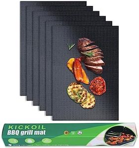 Black Grill Mats Set of 6 - Non-Stick Heavy Duty Teflon Grill Sheets for Charcoal, Gas & Electric Smokers