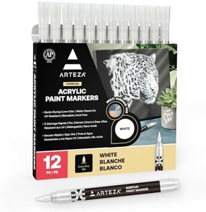 Arteza Acrylic Paint Markers, Pack of 12, White, Long-Lasting Acrylic Paint Pens with Plastic Nib, Art Supplies for Painting on Metal, Canvas, Rock, Ceramic Surfaces, Glass, Wood, and Fabric