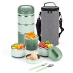 Lille Home 3-Layer Stainless Steel Lunch Box 1.43L- Leakproof, BPA-Free Insulated Bento Box for On-The-Go Meal Prep, Stackable Food Container for Women & Men (Green)