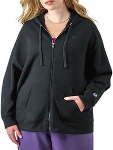 Champion Womens Full-zip Hoodie, Powerblend, Fleece Sweatshirt, For (Plus Size Available) Athletic-hoodies, Black C Logo, Large US