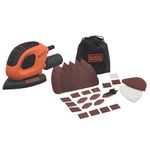 BLACK+DECKER 55W Compact Electric Mouse Sander, with Dust Extraction Port and 15 Accessories, Including Sanding Sheets, Detail Sander Tips, and Soft Bag, BEW230BC-GB