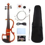 Vetimobato 4 String Silent Electric Violin 4/4 Full Size Solid Wood Practice Violin with Ebony Fittings & Violin Case& Violin Bow (Light Brown)