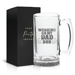 Working On My Dad Bod Beer Glass Dad Mug - 16oz Beer Mug With Handle, Dad Birthday Gifts, Funny Dad Gifts, Fathers Day Beer Mug, Papa Glass, Beer Mugs for Dad, Papa Beer Glass - Father's Day Gifts