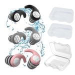 3 Pairs Swimming Ear Plugs for Adults,Reusable Soft Silicone Swim Earplugs for Swimming Diving Surfing Showering Bathing,Waterproof Swim Earplugs with Noise Cancelling,Black Grey Pink