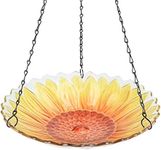 MUMTOP Hanging Bird Bath Outdoor Glass Bird Baths Sunflower Bird Feeder with Water Ripple Rim 11 Inch for Garden Yard Patio Decor