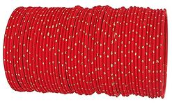 NMII Non-Precious Metal Base Metal with Polka Dots Glossy Finished Bangle Set For Women and Girls, (Red_2.6 Inches), Pack Of 48 Bangle Set