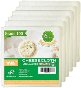 YJL Organic Cheese Cloths Grade 100, 6 PCS 20x20 Inch, Hemmed Unbleached Cheesecloth for Straining, Ultra Fine Reusable Cheesecloth for Cooking, Roasting, Cheese Making, Steaming