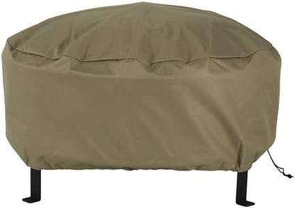 Sunnydaze Outdoor Round Fire Pit Cover - Weather Resistant and Waterproof Heavy Duty Khaki 300D Polyester with Drawstring Closure and PVC Back - 48-Inch