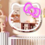 MCJSGSP Anime Hello Kit Cat Neon Sign Mirror L16.1 W14 Vanity Mirror with Lights Bedroom Wall Mirror for Pink Room Decor and a Makeup Mirror with Lights Teen Girl Gifts