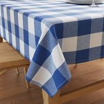 Encasa XO Cotton Rectangular Table Cloth for 6 to 8 Seater | (140x230 cm) | Buffalo Blue Checks | Dining Tablecloth for Decoration