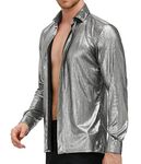 PJ PAUL JONES Mens Dress Metallic Shirt Sequins 70s Disco Shirt Party Prom Costume Silver S