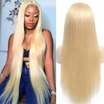 Bele Blonde Straight 180% Density 13x4 Transparent Lace Front Human Hair Wig 613 Color HD Lace Front Wigs Brazilian Virgin Huamn Hair for Black Women Pre Plucked with Baby Hair 18inch