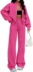 MEROKEETY Women's Fall 2 Piece Sweatsuits Set Long Sleeve Zip Up Sweatshirt Wide Leg Sweatpants Lounge Sets, HotPink, Medium