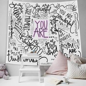 Boqin Quote You Are Tapestry Inspirational Wall Art Wall Hanging Positive Saying Classroom Tapestry for Teen Girl Bedroom Dorm 52x59 Inches (White)