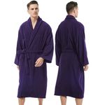 UTJZIB Men's Robe,Pure Cotton Robe for Men,Absorbent Bathrobe,Luxurious Terry Cloth Bathrobe with Shawl Collar, Dark Purple, One Size