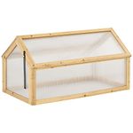 Outsunny 35.5" x 20.5" x 19.5" Wooden Cold Frame Greenhouse with Openable Top, Garden Portable Raised Planter for Flowers, Vegetables, Plants, Indoor and Outdoor - Light Brown