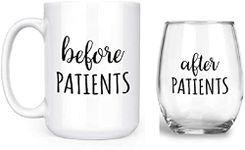 Artisan Owl Before Patients, After Patients SET - Set Contains: One (1) 15 oz Deluxe Large Double-Sided Mug and One (1) 17 oz Stemless Wine Glass