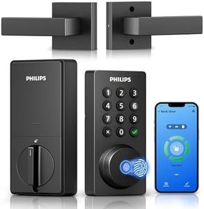 Philips WiFi Deadbolt Smart Lock with Handle, APP/Voice/Fingerprint/Passcode/Key Unlock, Smart Locks for Front Door with Handle Set, Backlit Keypad Deadbolt, Keyless Entry, Remote Control, Auto-Lock