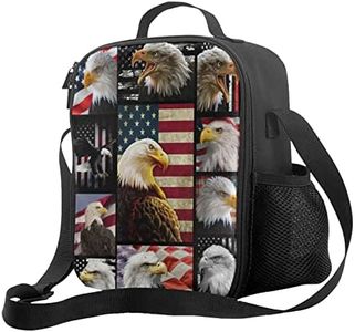 American Flag Lunch Bag, Insulated Lunch Box for Boys Girls, American Flag Eagle Splicing Design Reusable Portable Waterproof Lunch Bags